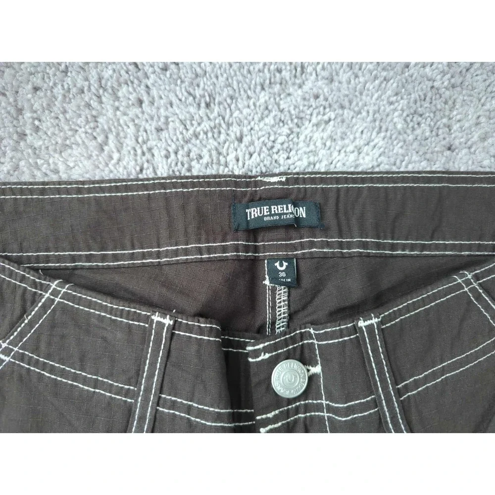 True Religion Cargo Pants Mens 36 Brown Straight Leg Ripstop Contrast Stitch NWT